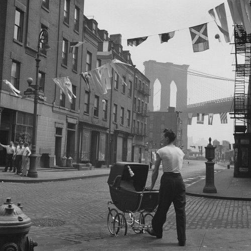 Father at the Brooklyn Bridge, Sunday Morning, Lower East Side, New York City, 1947 by Fritz Henle